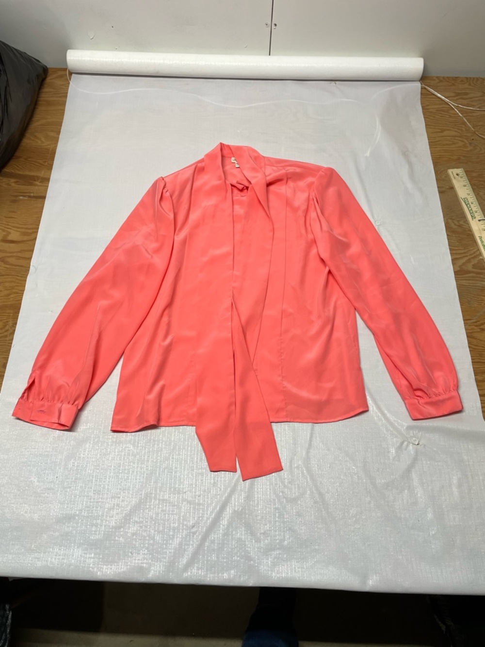 Women's Coral Tie-Neck Blouse - Lightweight Long Sleeve
